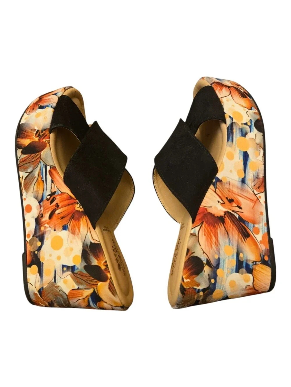 Spring Step Layne Italian Leather Colorful Floral Open Toe Wedge Sandal 38 7.5-8